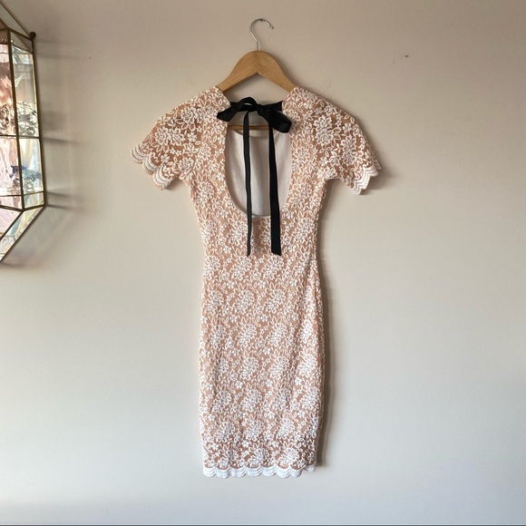 Pink and white Lace Dress with Black Bow - Picture 5 of 9